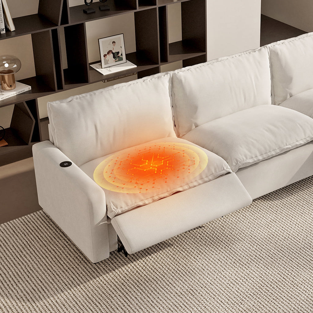 Sdorens Oversized Modular Sectional Sofa with Power Recliner,Cloud Heated Seat Reclining Couch,Charging Cup Holders,Deep L-Shaped 3 Seater with Ottoman,Beige
