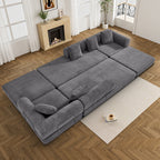 157" Convertible Sleeper Sofa Bed,Corduroy Futon Sofa Couch with High-Density Foam,Deep Seat Sofa for Living Room, Bedroom,Gray