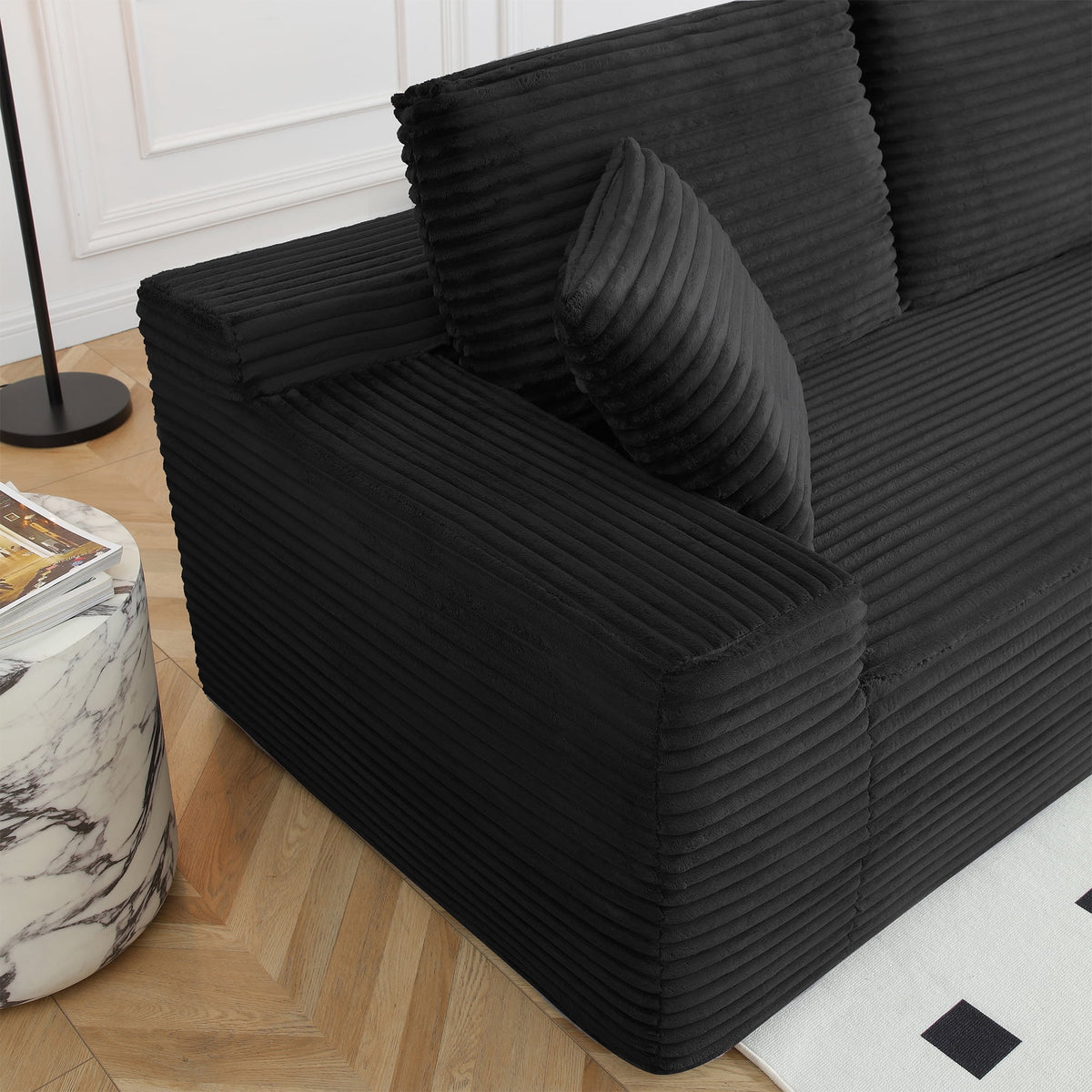  125 Inch Oversized Modern Cloud Couch, Modular Sectional Sofa Couch for Living Room, U Shape Couches with 2 Ottomans, USB Ports and Cup Holders, Corduroy Boneless Sofas, Black