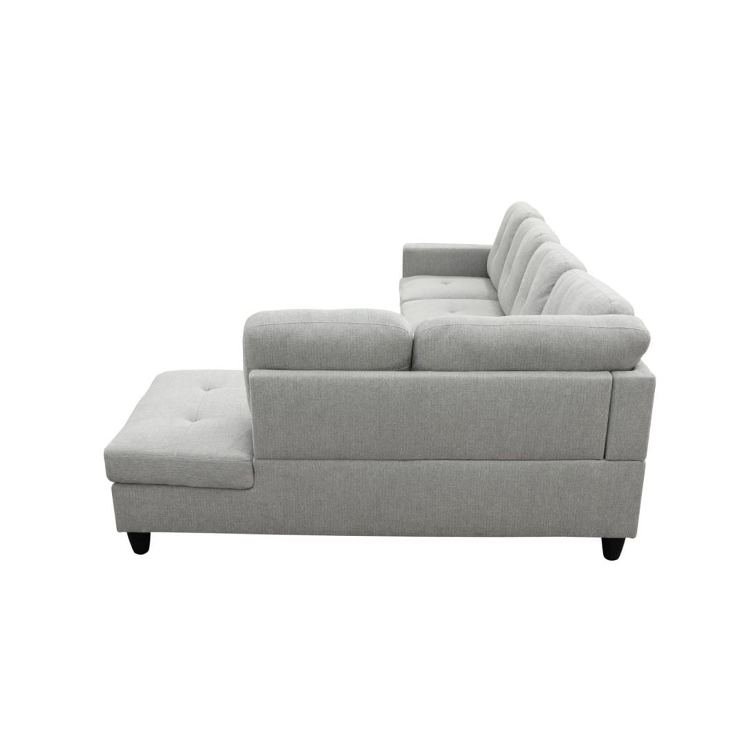 Hommoo Couch Sofa Set, Modern L-Shaped Sofa for Living Room, Flannel Sectional Sofa Set for Apartment, Off-White(Without Ottoman)
