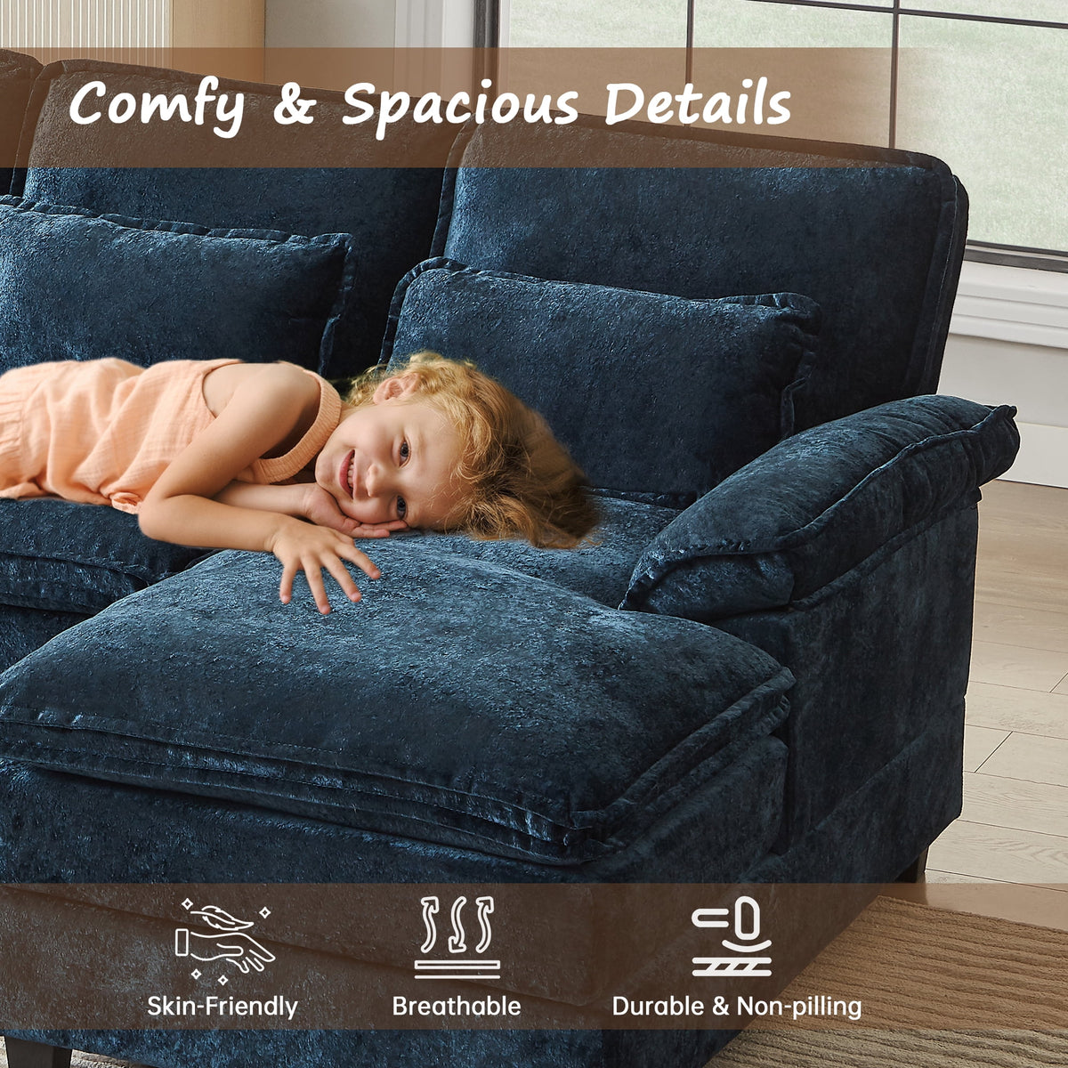  Oversized Sectional Sofa U Shaped Couch 4 Seat with 4 Waist Pillows,Chenille Upholstery Symmetrical Sleeper Sofa Cloud Couch with Double Chaise Lounge for Living Room Apartment Office
