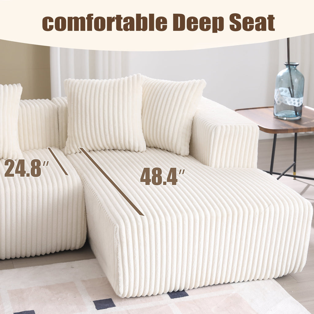  130" Boneless Couch, Modern Couches for Living Room, U-Shaped 4-Seat Modular Sofa with Chaise, Oversized, No Assembly, White