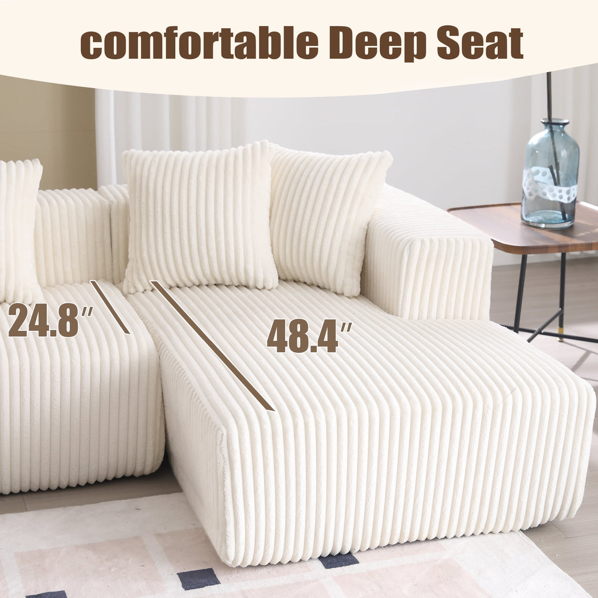  130" Boneless Couch, Modern Couches for Living Room, U-Shaped 4-Seat Modular Sofa with Chaise, Oversized, No Assembly, White