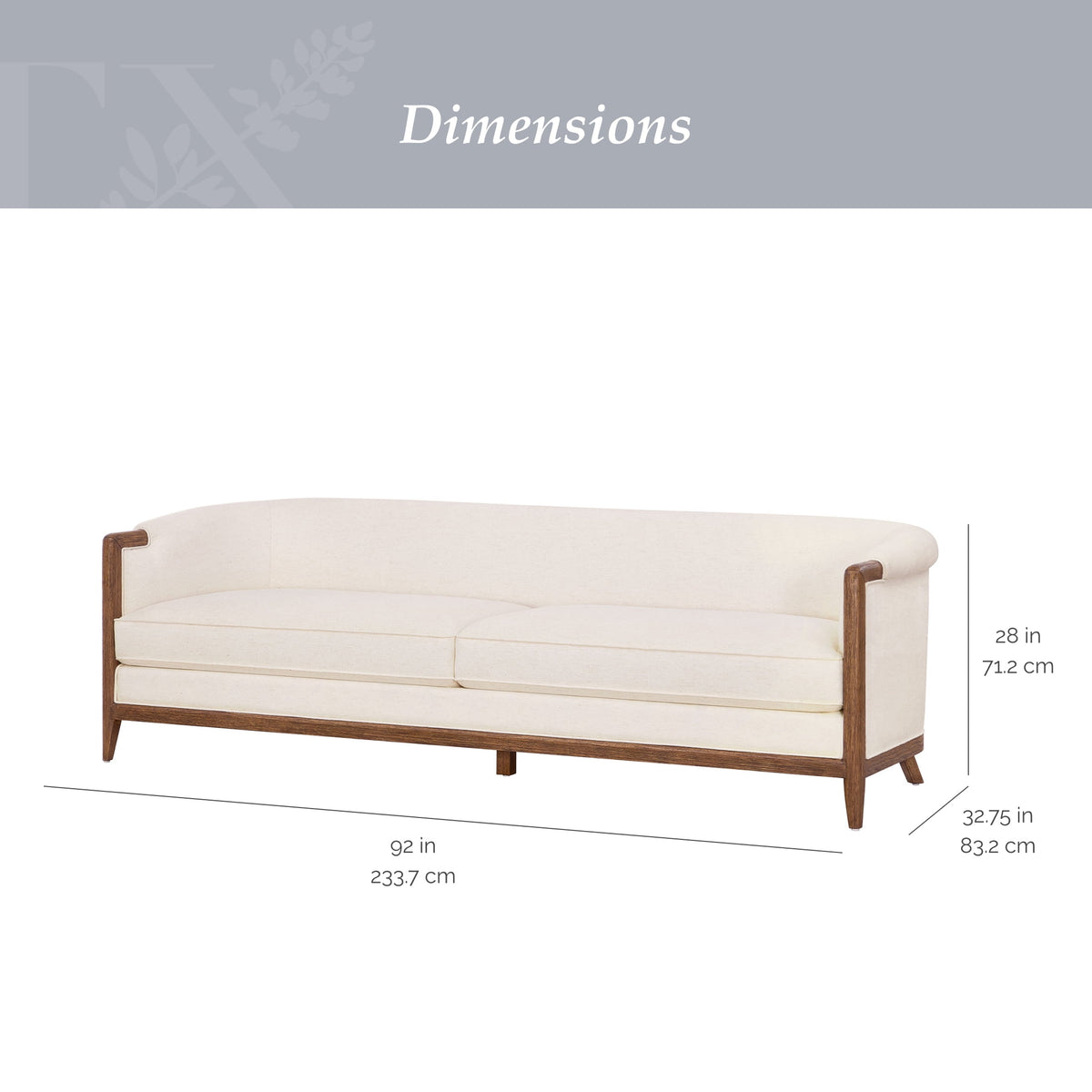My Texas House Campbell 92 in Sofa, Cream Polyester Upholstery