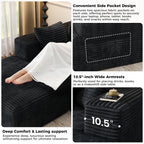 104 Modular L-Shaped Sectional Sofa with Chaise - No Assembly Required Boneless Corduroy Couch, High Resilience Foam, Deep Black