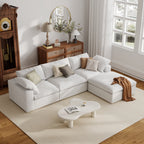 The Magic Home 118" Sofa Couch, Cloud Modular Sectional Sofa with Removable Storage Ottoman, L Shaped Linen Modern Comfy for Living Room, Apartment, Office, DIY Combination, 3 Seater White Couch