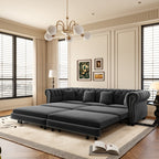 89'' Pull Out Sofa Bed King, Chesterfield Velvet Sleeper Sofa, Convertible L-Shaped Futon Couch, Tufted Back, 4 Pillows, Ottoman, Deep Seat Loveseat Couches for Living Room, Apartment, Gray