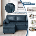 ACMEASE 108" Suede Leather Sectional Sofa w/Adjustable Backrests, Pull Out Sofa Bed w/USB Charger Port& Reversible Storage Chaise,Convertible U-Shaped Sofa with Cup Holders for Living Room,Blue