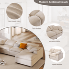 GNIXUU 7-Seater Oversized Modular Sectional Sofa Couch,Chenille Cloud Corner Sofa Modern U-Shaped Comfy Couches with Ottoman for Living Room, Office,Spacious Space,Beige