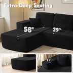  106" Boneless Sectional Couch, Deep Seat Modular L-Shaped Sofa with Chaise for Living Room, Apartment, Black (Corduroy)