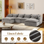 Timbernest 130" Sectional Couch, Boneless Cloud Sofa, No Assembly Required Modular U-shaped Couch for Living Room, 4 Seater, Gray