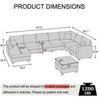 ZX Design 147.2" Sectional Cloud Couch L-Shaped Modular Chenille Sofa, 7-Seater Deep Seat Chaise with Storage Ottoman & USB Ports for Living Room