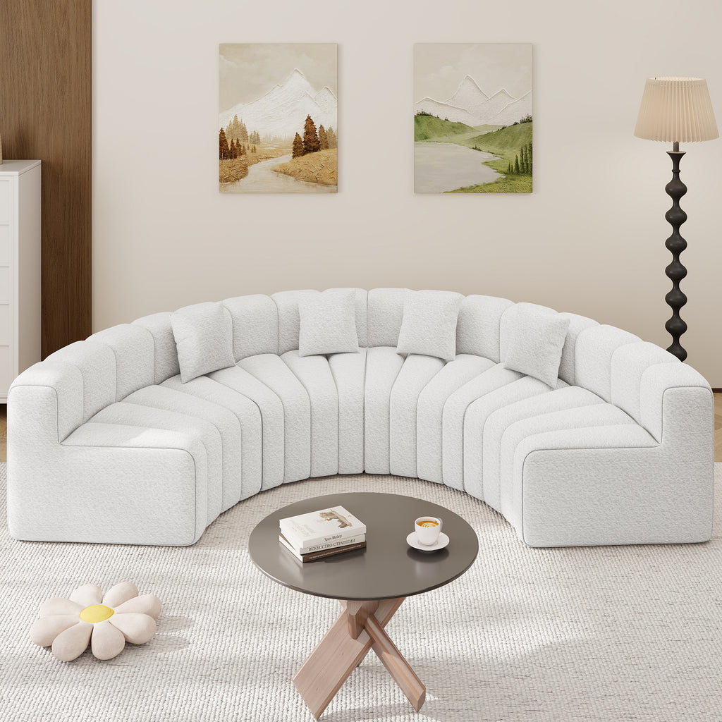 Daluvenix Oversized Round Sectional Sofa, 8 Seater Modern Curved Velvet Modular Couch, Boneless Cloud Sofa for Living Room, No Assembly Required, White