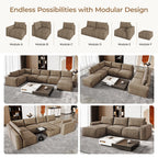 175" Oversized Boneless Couch for Living Room, Modern Modular Sectional, Convertible, U Shaped, Deep Seat, Big Comfy Sofa Set with Ottoman,Brown
