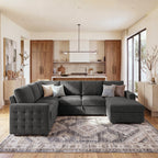 Marrber Modular Sectional Pull-Out Sofa Bed U-Shaped Linen Couch Bed with Storage for Living Room, Gray