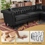  Sectional Sofa, 100" x 100" Chesterfield Sofa with Rolled Arms and Nailhead, 5 Seat Faux Leather Tufted Couch for Living Room Black