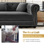 89'' Pull Out Sofa Bed King, Chesterfield Velvet Sleeper Sofa, Convertible L-Shaped Futon Couch, Tufted Back, 4 Pillows, Ottoman, Deep Seat Loveseat Couches for Living Room, Apartment, Gray