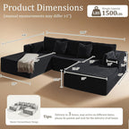 Rwcoet 108"Modular Cloud Sectional Sofa with Chaise,Extra Deep Seat Corduroy Couch,Memory Foam,No Assembly,Living Room & Apartment,Black