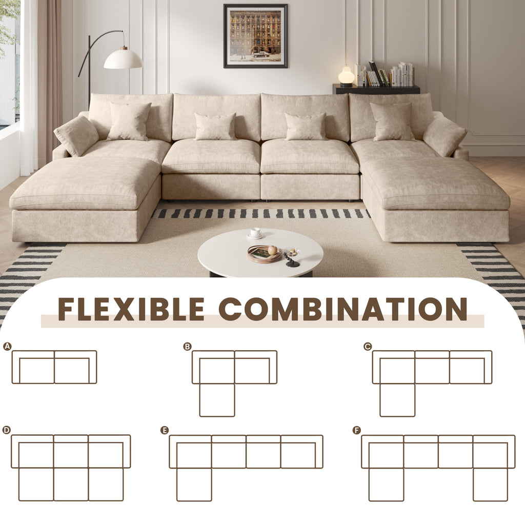 Sdorens 120" Modular Sectional Sofa,Comfy Cloud Couch with Movable Ottoman Deep Seat Chenille L Shaped Modular Sofa,Sectional Couches for Living Room,Bedroom and Apartment,Khaki