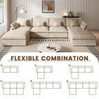 Sdorens 120" Modular Sectional Sofa,Comfy Cloud Couch with Movable Ottoman Deep Seat Chenille L Shaped Modular Sofa,Sectional Couches for Living Room,Bedroom and Apartment,Khaki