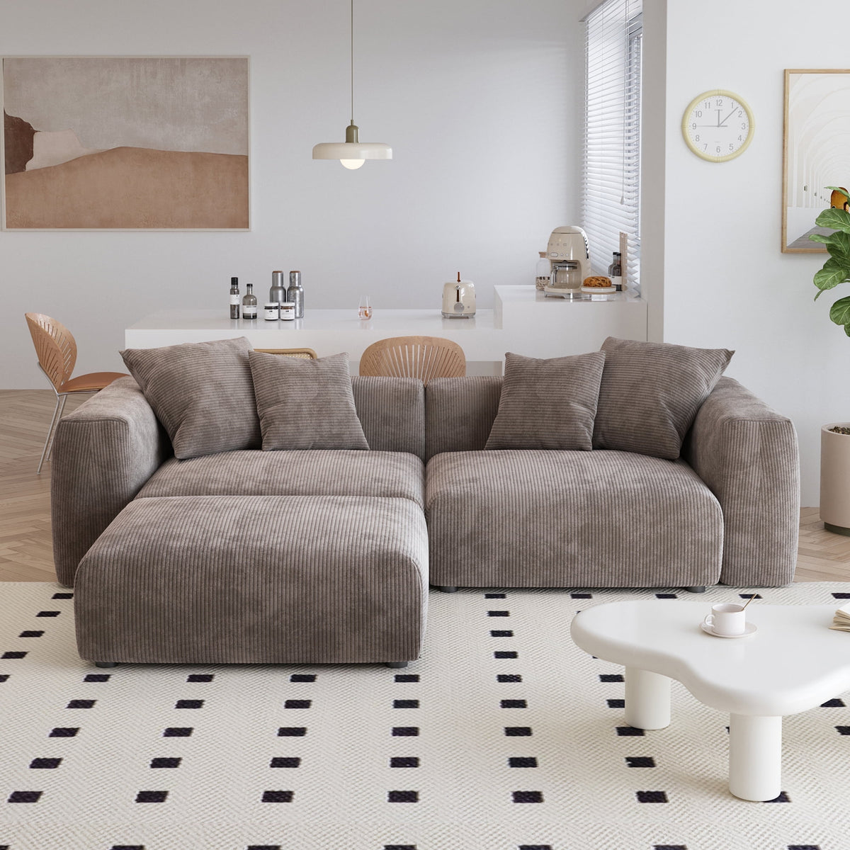 bokifol 2 Seater Modular Sectional Sofa,102" L Shaped Comfy Cloud Couch Sectional Sofa,Corduroy Sofa Sleeper Deep Seat Sofa with Throw Pillows for Living Room,Brown