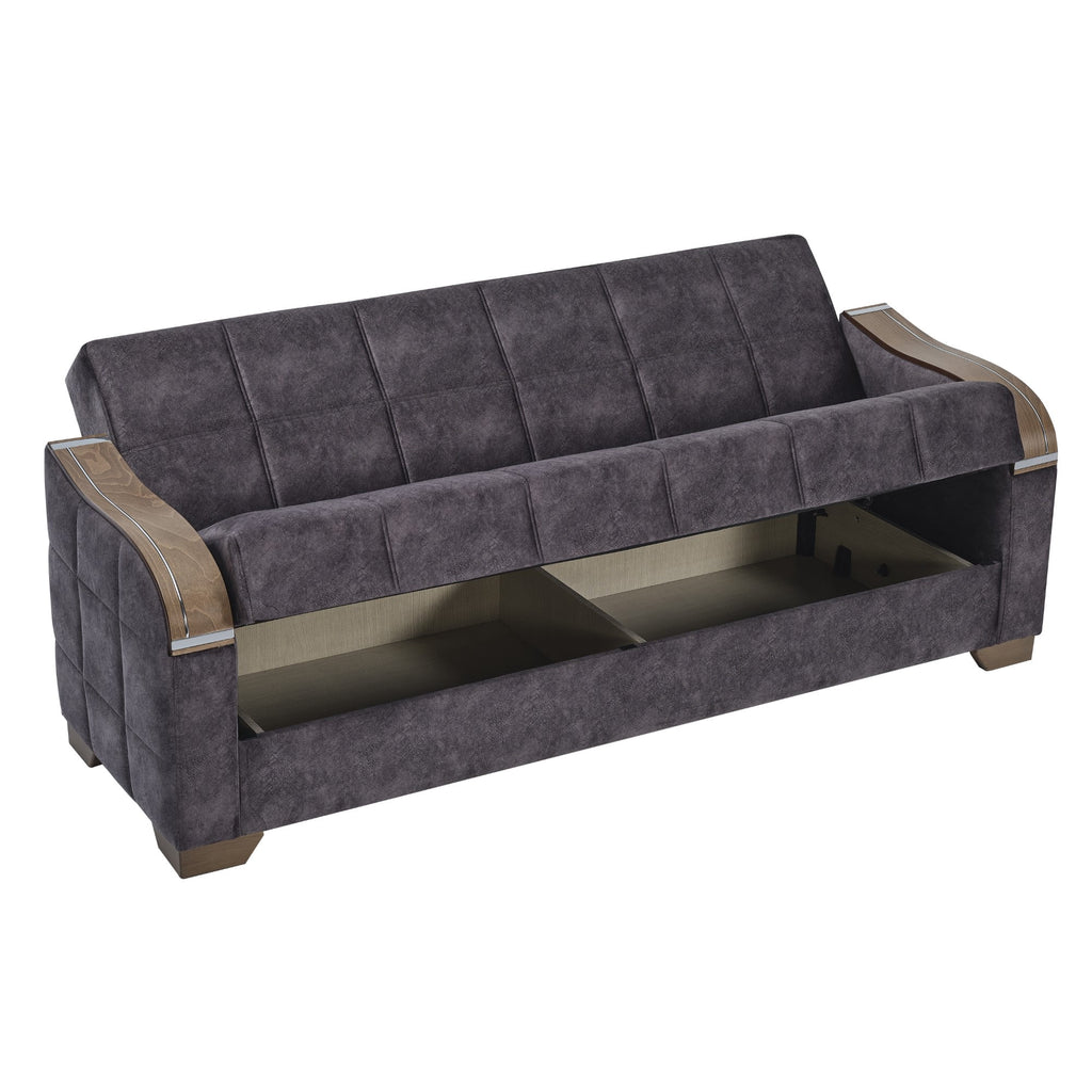 Ottomanson 88" Convertible Sofa Couch for Living Room, Suede Modern Sofa Bed with Storage, Brown