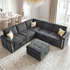 Advwin 126" U-Shaped Oversized Modular Sectional Sofa with Ottoman, Storage Under Each Seat & Gold Metal Accents, 5-Seater Modern Luxury Chenille Convertible Cloud Couch for Living Room, Dark Gray