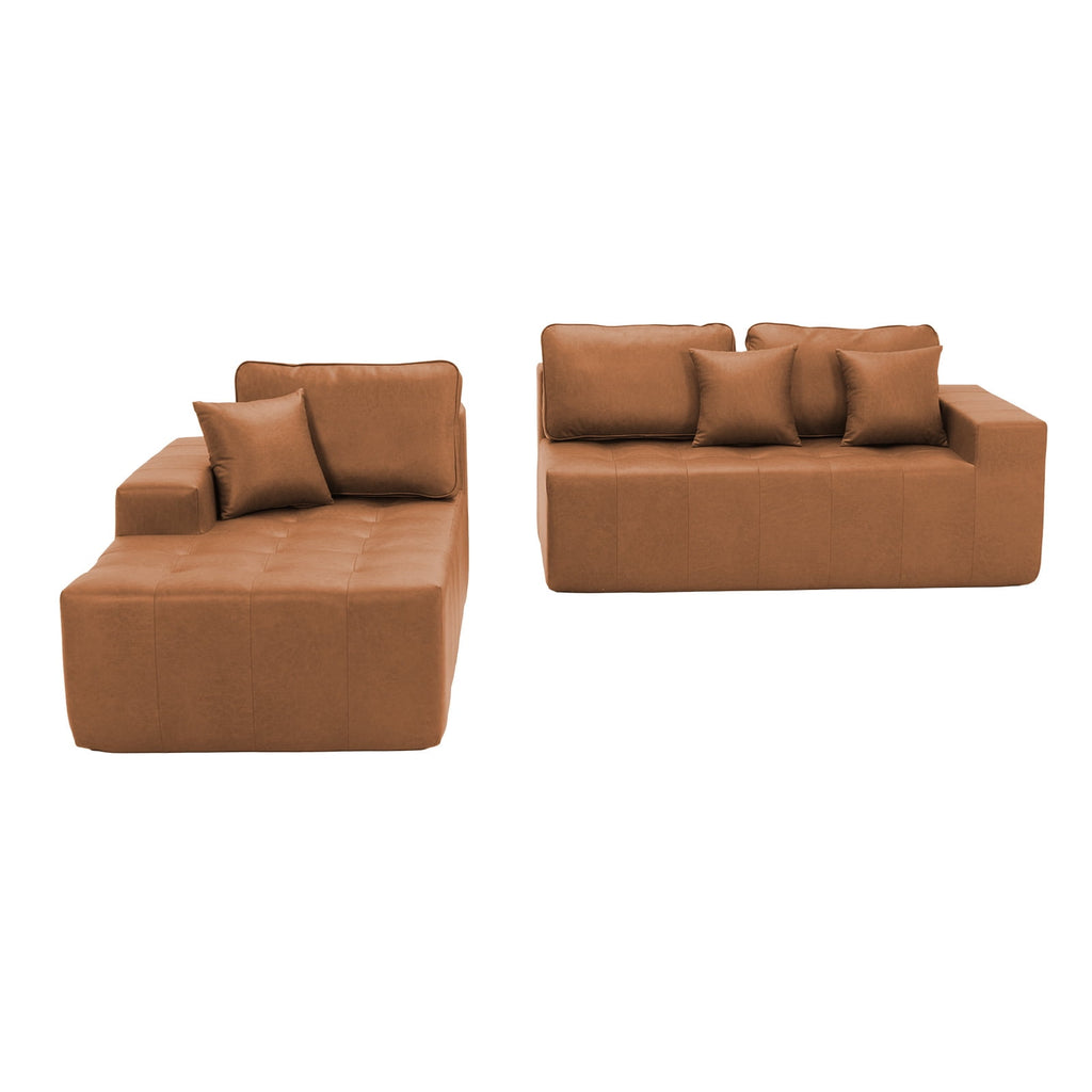  108" Sectional Sofa, Modular Sectional Couch with Right Chaise, Deep Seat Faux Leather Cloud Sofa for Living Room