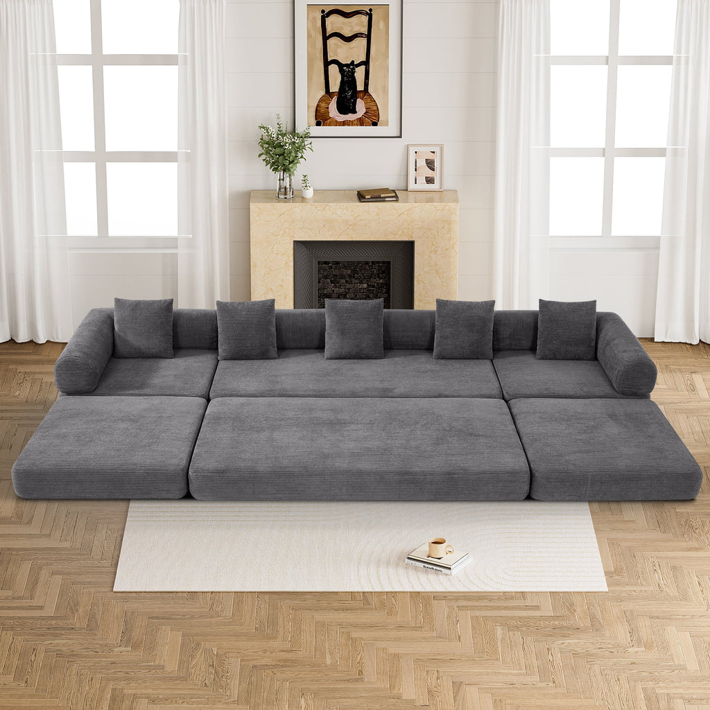 157" Convertible Sleeper Sofa Bed,Corduroy Futon Sofa Couch with High-Density Foam,Deep Seat Sofa for Living Room, Bedroom,Gray