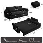  Pull Out Sofa Bed Queen Size, 85" Loveseat Sofa with Movable Ottoman, USB Charging Port, Corduroy Sofa Couch Convertible Sofa Bed for Living Room Black
