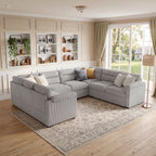  114 inch Sectional Sleeper Sofa with Pull Out Bed Convertible Corduroy Modular Sofa Upholstered Sofa Bed for Living Room Gray