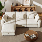 110" Large Modular Sectional Cloud Sofa with Removable Storage Ottoman, Extra Deep Seat Couch, Living Room Furniture, Chenille Beige