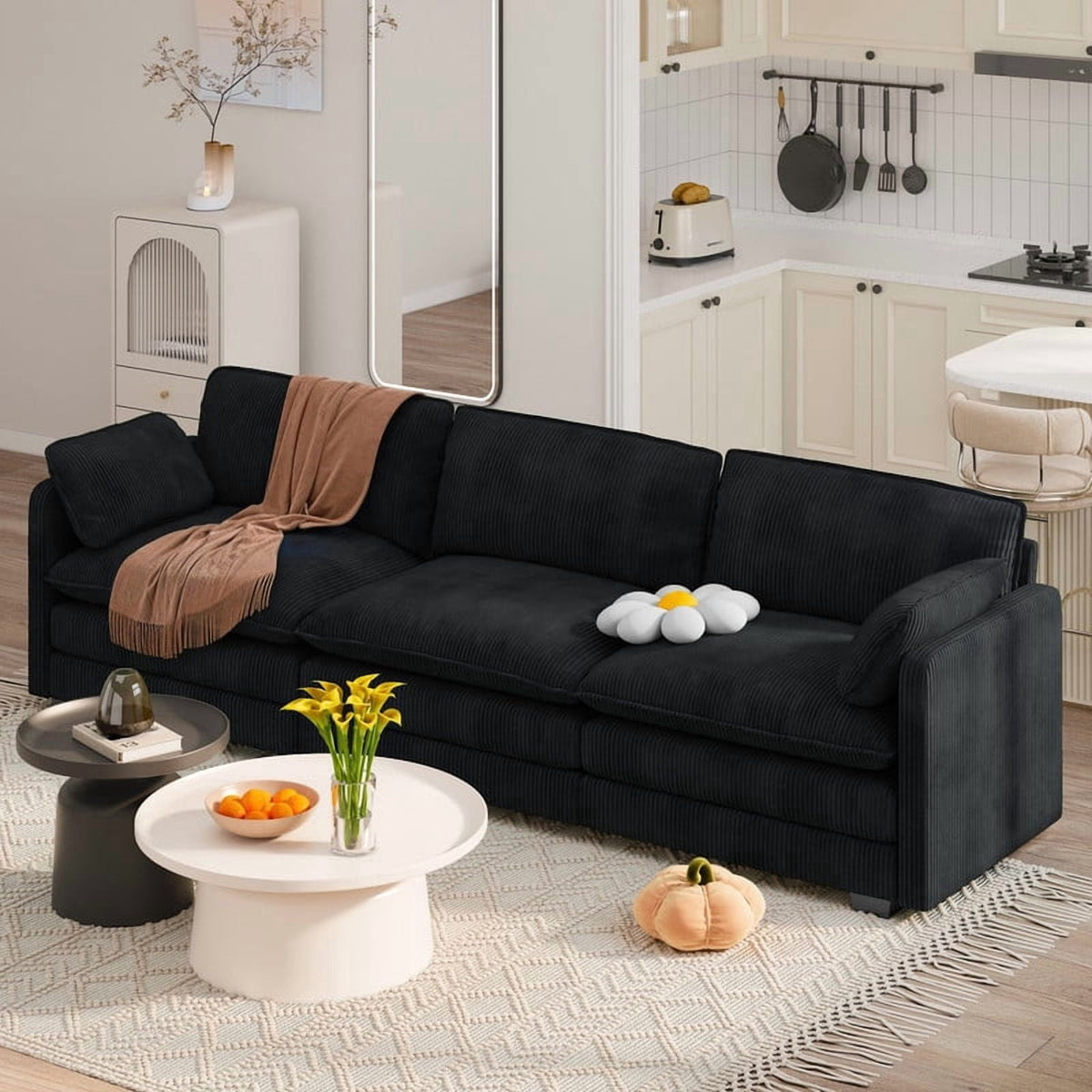  Cloud Like Comfort Sofa,Double?Layer High?Resilience Memory Foam Cushion,Removable Zippered Cover with 2 Pillows for Living Room, Bedroom, Apartment & Small Family,Black