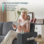  L Shaped Sectional Couches for Living Room, Sleeper Sofa Bed with Storage Seat, Pull Out Couch Bed with Cup Holder, Dark Gray