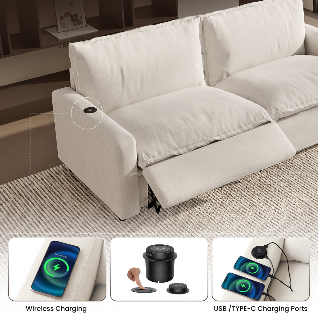 Sdorens Oversized Modular Sectional Sofa with Power Recliner,Cloud Heated Seat Reclining Couch,Charging Cup Holders,Deep L-Shaped 3 Seater with Ottoman,Beige