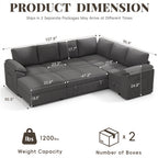 Time Ray 7 Seaters Storage Sectional Sleeper Sofa with Pull Out Bed,Modular Sectional Sofa with Storage Ottoman,Side Pocket,2 Loveseat,Plush Corduroy Sectional Couches for Living Room,Grey