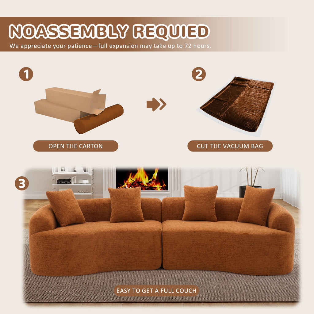 Timbernest 110" Curved Modular Sectional Sofa, 4 Seater Chenille Boneless Couch for Living Room, Playroom, Orange
