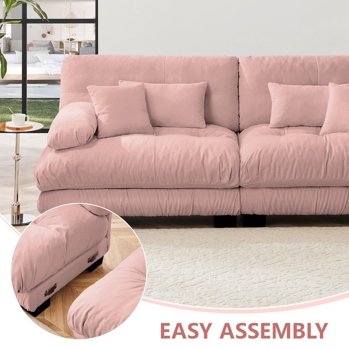 Villeston 133.8" 3-Seater Comfy Modular Sectional Sofa, U Shaped Couch with Deep Seat for Living Room(Chenille Pink)