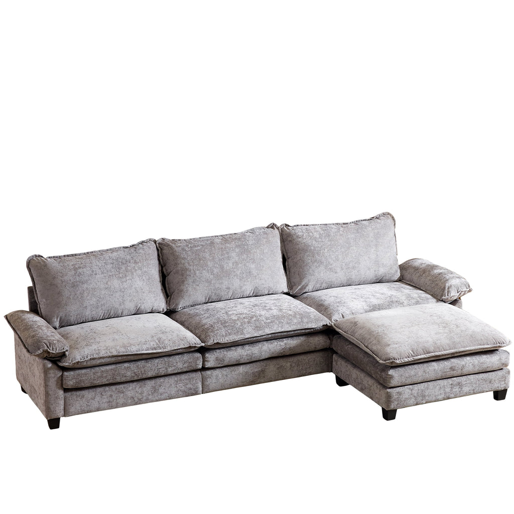  122" W L Shaped Sectional Sofa, Modern Chenille Deep Seat Cloud Couch with Movable Chaise, Plush Living Room Couches for Apartment, 3-Seater Light Gray