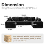  135.5" Sectional Couch, Black U Shaped Sofa for Living Room, Boneless Cloud Couch with Chaise,6-Seater, Corduroy Fabric, Freely Configurable Layout