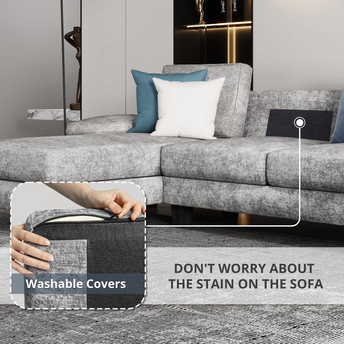  Chenille U Shaped Sectional Sofa, Gray