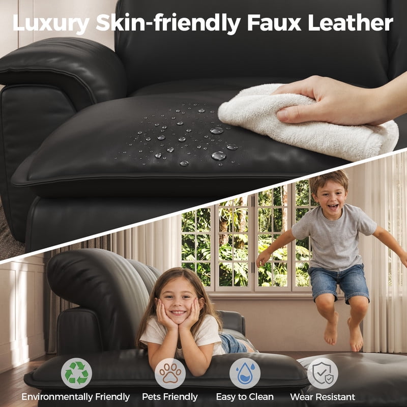 Patbrela Sectional Sofa, 110" L-Shaped Deep Seat Couch, Modular Sofa with Back Cushion for Living Room, PU Leather Boneless Sofa, No Assembly Required, Black