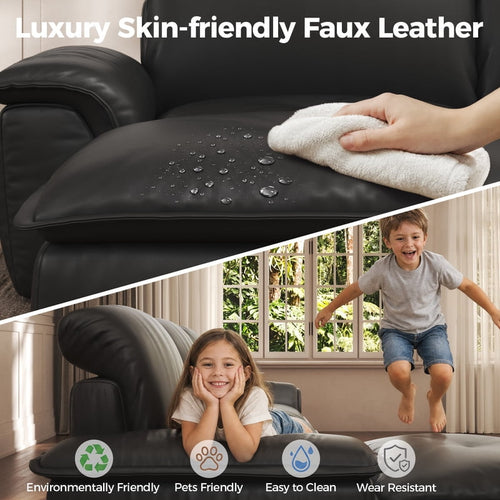 Patbrela Sectional Sofa, 110" L-Shaped Deep Seat Couch, Modular Sofa with Back Cushion for Living Room, PU Leather Boneless Sofa, No Assembly Required, Black