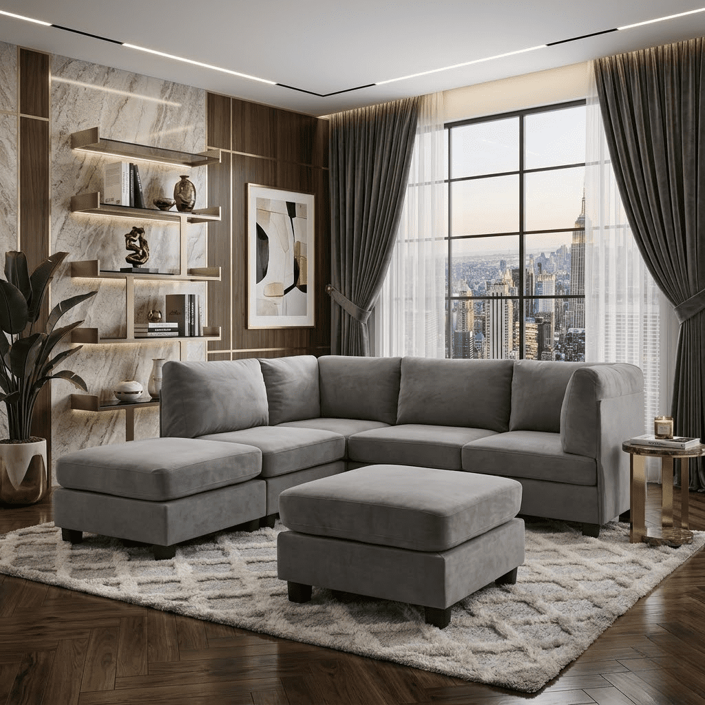  Cloud Couch Modular Sectional Sofa 6 Seat 120" U Shaped Convertible Couch Polyester Thick Cushion with 2 Storage Ottomans and Toss Pillows Washable Removable Cover for Living Room,Dark Grey