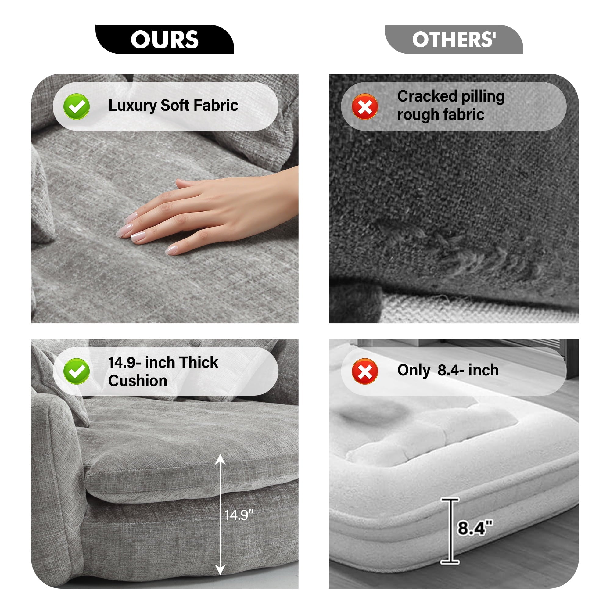  81" Oversized Round Chaise Lounge Sofa Bed, Modern Chenille Cloud Couch with Deep Seat, 14 Pillows, Assemble-Free, Light Gray