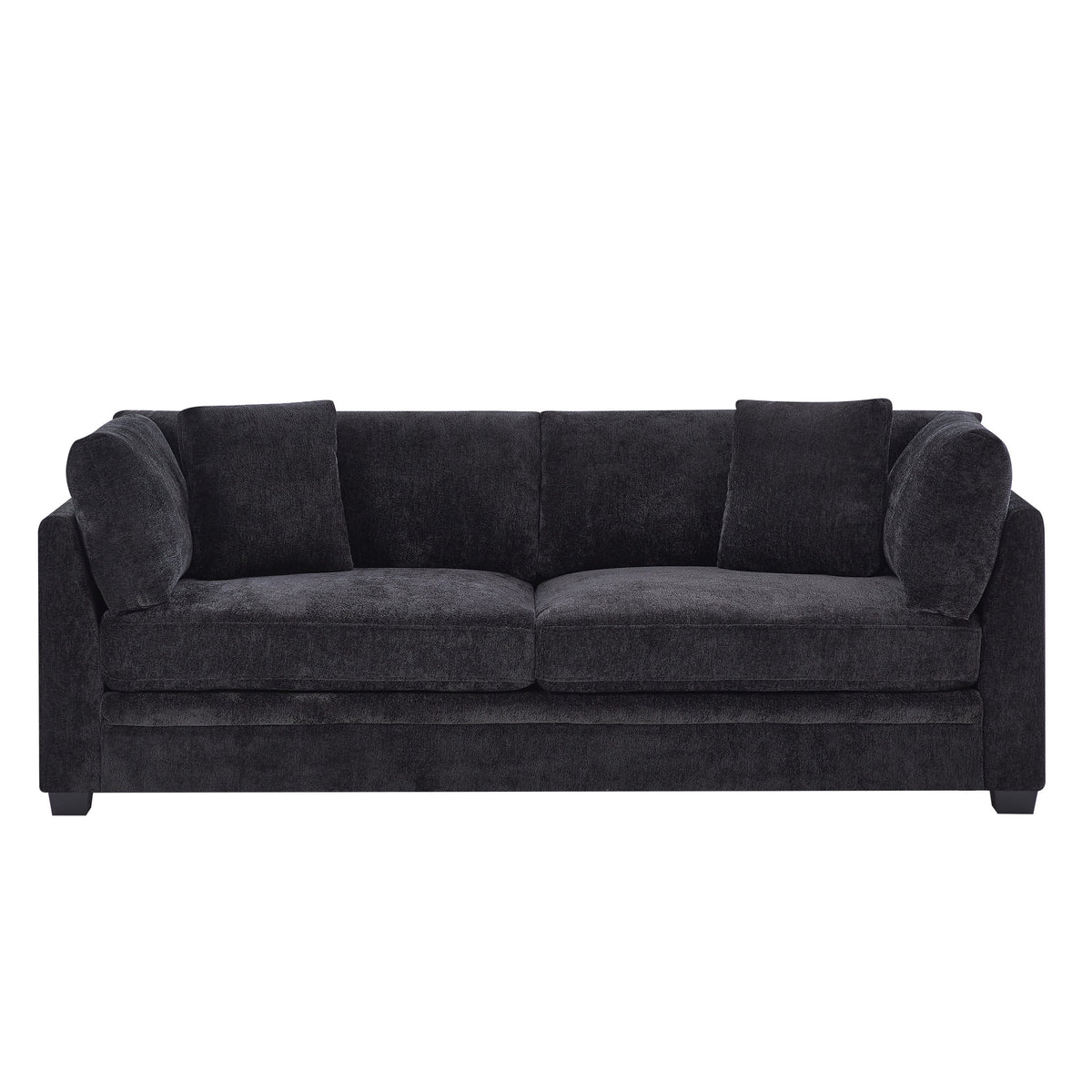 Christopher Knight Home 83.5" Modern 3-Seater Sofa with Flared Arms and Pillows, Chenille Upholstery, Black