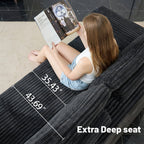  135.5" Sectional Couch, Black U Shaped Sofa for Living Room, Boneless Cloud Couch with Chaise,6-Seater, Corduroy Fabric, Freely Configurable Layout