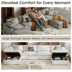 The Magic Home 118" Sofa Couch, Cloud Modular Sectional Sofa with Removable Storage Ottoman, L Shaped Linen Modern Comfy for Living Room, Apartment, Office, DIY Combination, 3 Seater White Couch