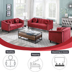  Chesterfield Velvet Sofa Couch with Nailhead Trim and 2 Pillows for Living Room,Red