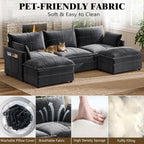 FANRAL 108" U-Shaped 5 Seat Modular Sectional Sofa, Sleeper Couch with Ottoman & Side Pockets, Modern Deep Seat Cloud Couch with Chaise for Living Room Bedroom Office,Gray Sectional Couch